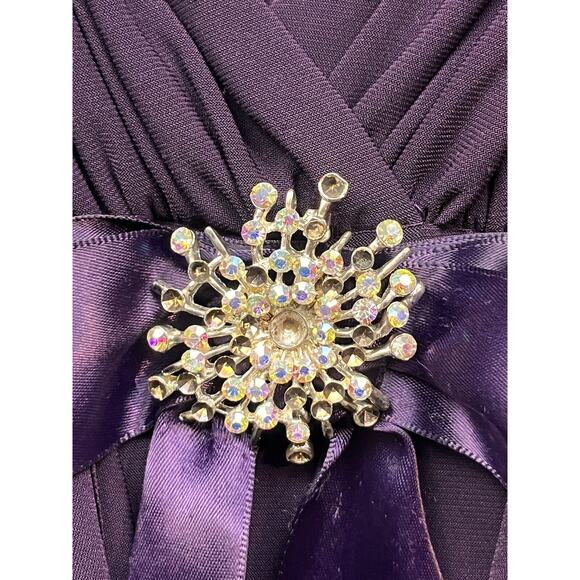 Cache Dress Womens Size 6 Chiffon Purple Ribbon Rhinestone Brooch Bow Cocktail - Picture 6 of 8